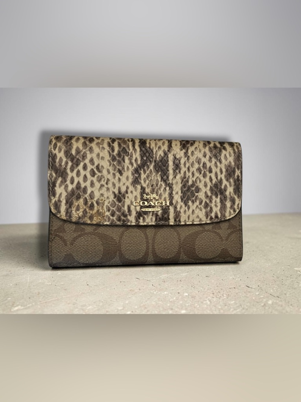 Coach Wallet | Inside- Burgundy Leather Outside- Two-Tone Signature & Snakeskin
